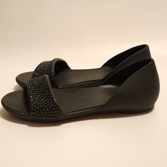 Crocs Lina D'Orsay Black Sandals Embellished Toes Sz 8 - Picture 3 of 9